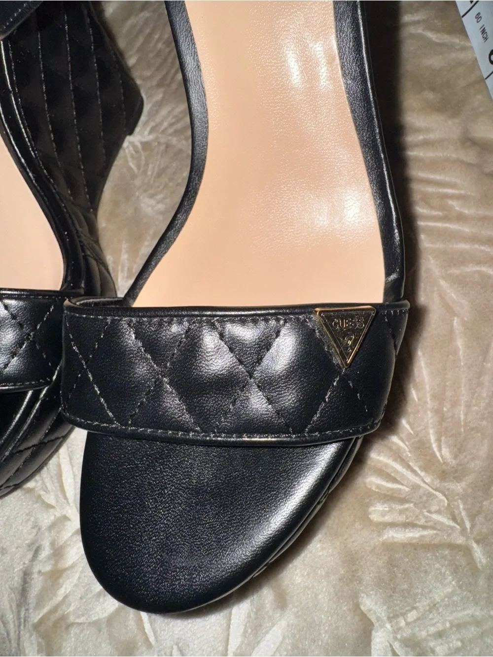 GUESS Black Quilted Platform Wedge Sandals with Ankle Strap